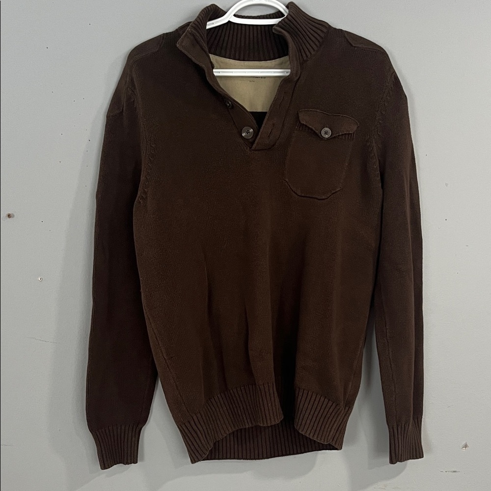 Denver Hayes Men's Dark Brown Button Up 1/4 Sweater Medium